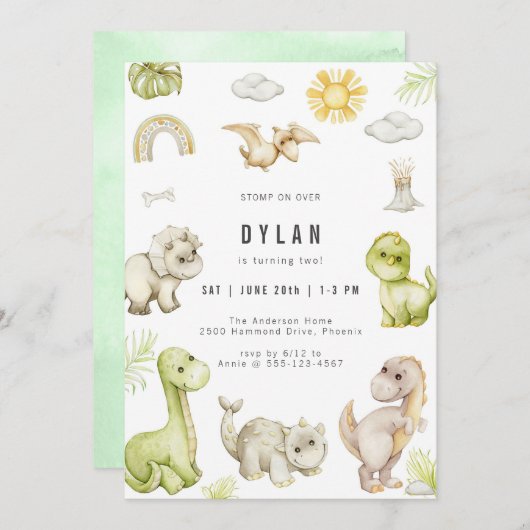 Dinosaur Kids Birthday Party Invitation 招待状 (正面/裏面)