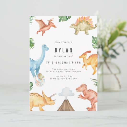 Dinosaur Kids Birthday Party Invitation 招待状 (スタンド正面)