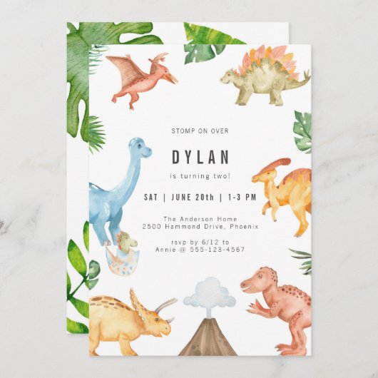 Dinosaur Kids Birthday Party Invitation 招待状 (正面/裏面)