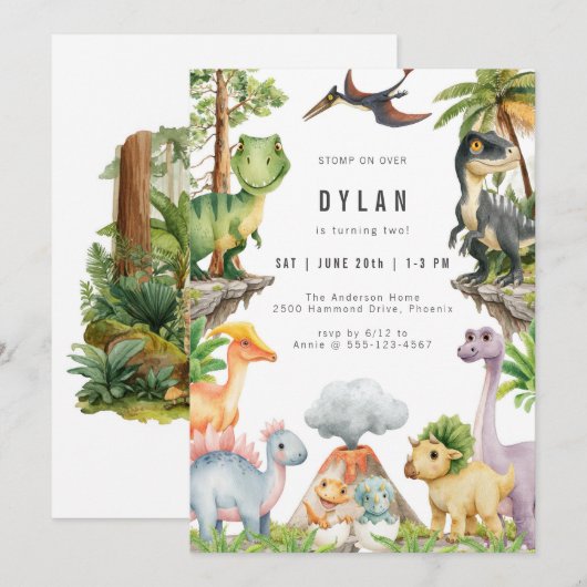 Dinosaur Kids Birthday Party Invitation 招待状 (正面/裏面)