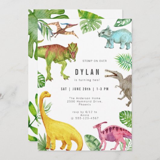 Dinosaur Kids Birthday Party Invitation 招待状 (正面/裏面)