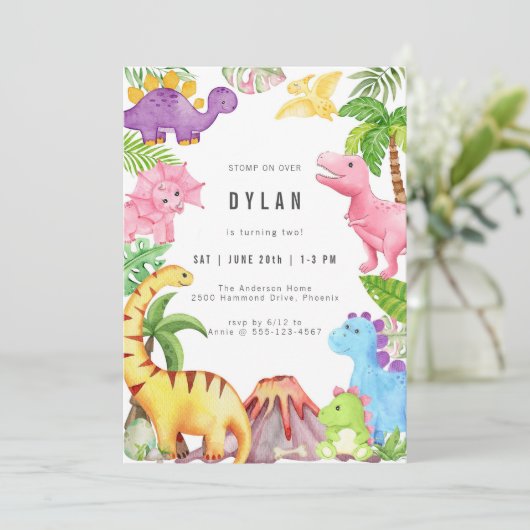 Dinosaur Kids Birthday Party Invitation 招待状 (スタンド正面)