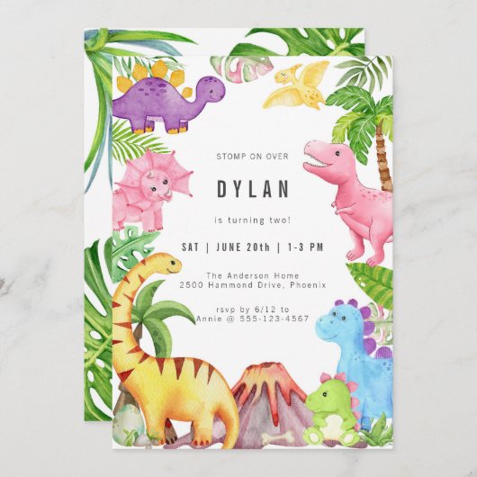 Dinosaur Kids Birthday Party Invitation 招待状 (正面/裏面)