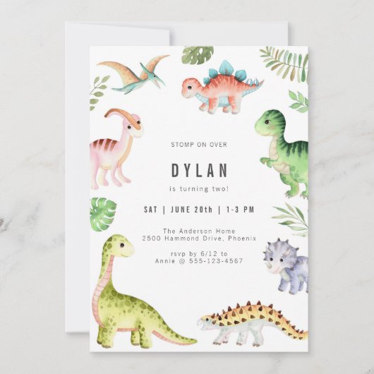 Dinosaur Kids Birthday Party Invitation 招待状 (正面)