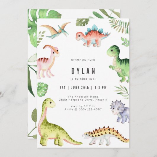Dinosaur Kids Birthday Party Invitation 招待状 (正面/裏面)