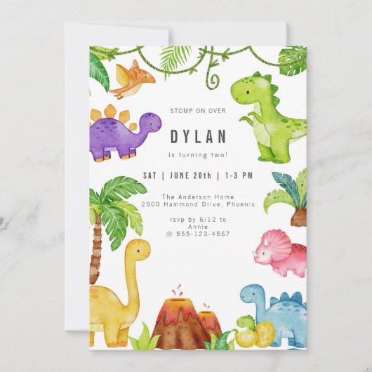 Dinosaur Kids Birthday Party Invitation 招待状 (正面)