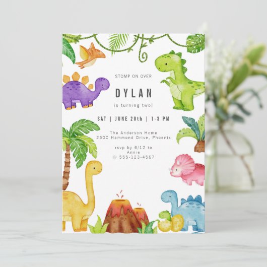 Dinosaur Kids Birthday Party Invitation 招待状 (スタンド正面)