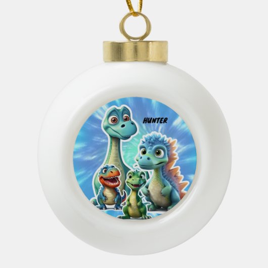 DINOSAUR KIDS ORNAMENT PERSONALIZED セラミックボールオーナメント (正面)