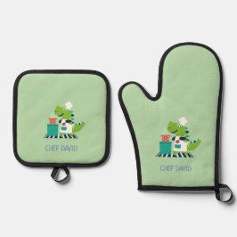 Dinosaur Kids Oven Mitt and Pot Holder Set 鍋つかみ&鍋敷きセット