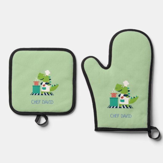 Dinosaur Kids Oven Mitt and Pot Holder Set 鍋つかみ&鍋敷きセット (正面)