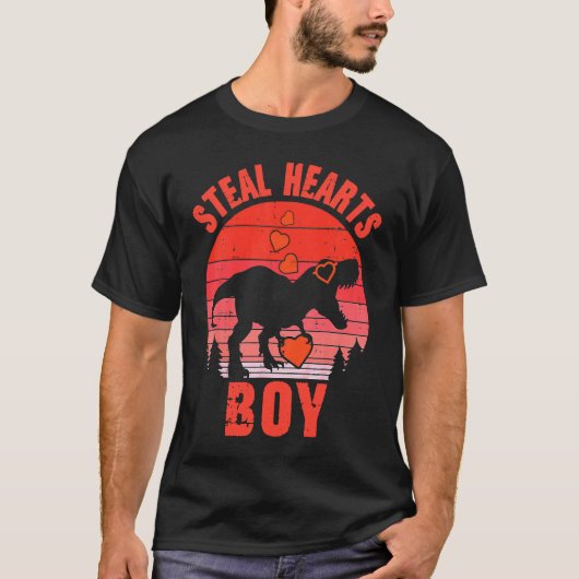 Dinosaur Kids  Steal Her Heart Valentine's Day Boy Tシャツ (正面)