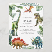 Dinosaur Kids Watercolor Birthday Invitation 招待状 (正面/裏面)