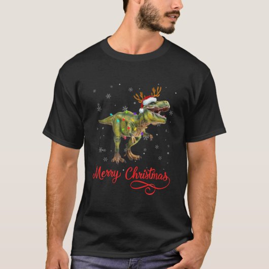 Dinosaur Lover Christmas Tree Lights Animals Xmas Tシャツ (正面)