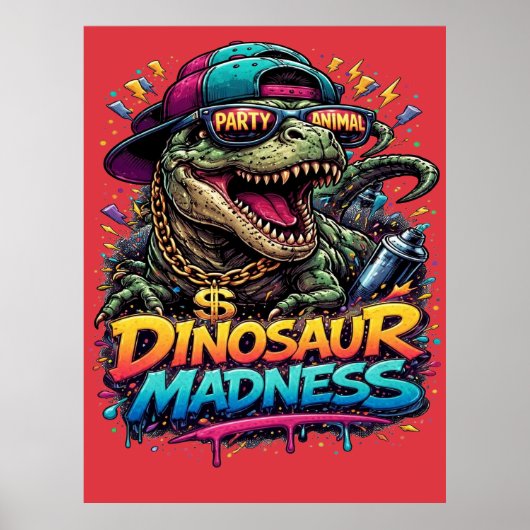 Dinosaur Madness — Party Animal T‑Rex Graphic ポスター (正面)