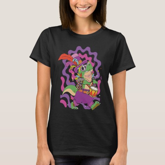 Dinosaur Mardi Gras Party Parade Shenanigans Carni Tシャツ (正面)
