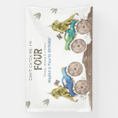 Dinosaur & Monster Truck 4th Birthday Vinyl Banner 横断幕 (縦)