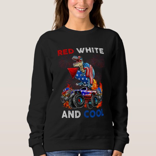 Dinosaur Monster Truck Dino 4th Of July Boys Ameri スウェットシャツ (正面)