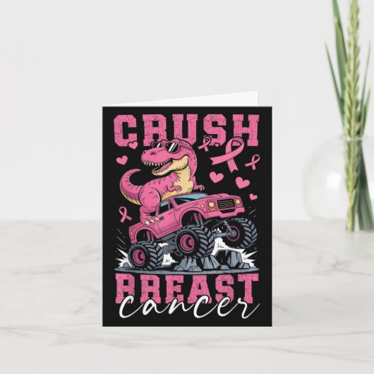 Dinosaur Monster Truck Pink Ribbon Crush Breast Ca カード (正面)