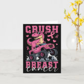 Dinosaur Monster Truck Pink Ribbon Crush Breast Ca カード (黄色い花)