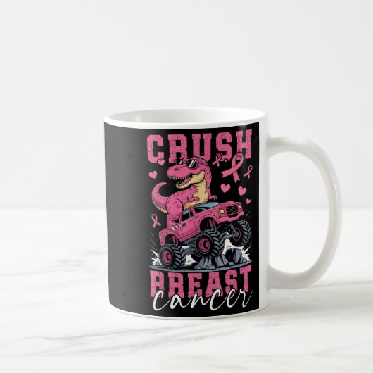 Dinosaur Monster Truck Pink Ribbon Crush Breast Ca コーヒーマグカップ (右)