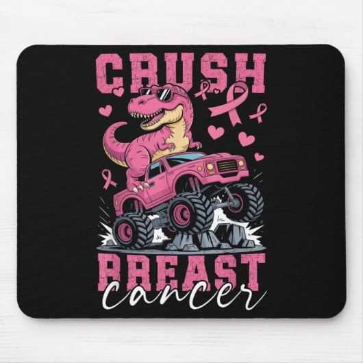 Dinosaur Monster Truck Pink Ribbon Crush Breast Ca マウスパッド (正面)