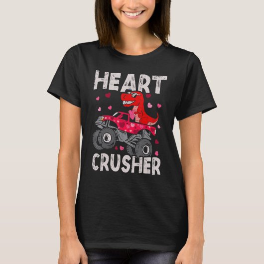 Dinosaur Monster Truck Rex Valentines Hearts Toddl Tシャツ (正面)