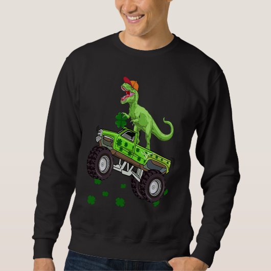 Dinosaur Monster Truck Trex St Patricks Day Boys K スウェットシャツ (正面)