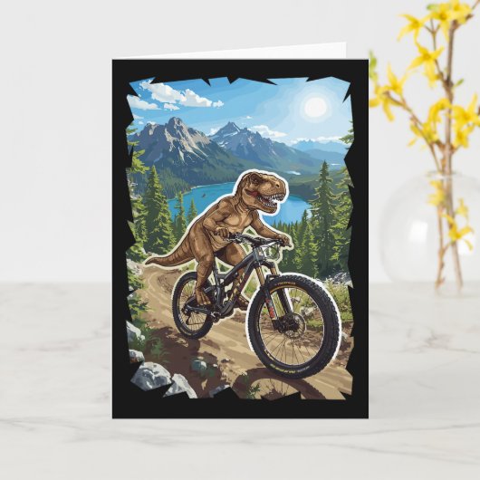 Dinosaur Mountain Biking Through Forest Trail  カード (黄色い花)