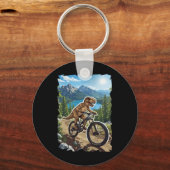 Dinosaur Mountain Biking Through Forest Trail  キーホルダー (正面)