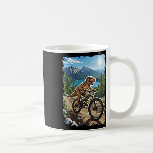 Dinosaur Mountain Biking Through Forest Trail  コーヒーマグカップ (右)