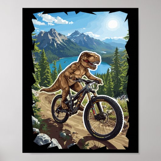 Dinosaur Mountain Biking Through Forest Trail  ポスター (正面)