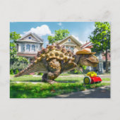 Dinosaur Mowing Lawn in Suburbia シーズンポストカード (正面)