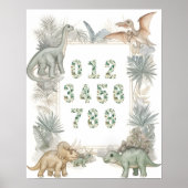 Dinosaur Numbers Nursery Watercolor Poster ポスター (正面)