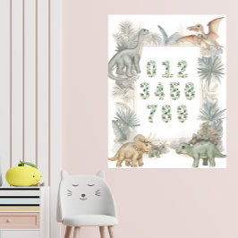 Dinosaur Numbers Nursery Watercolor Poster ポスター