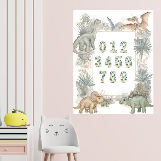 Dinosaur Numbers Nursery Watercolor Poster ポスター
