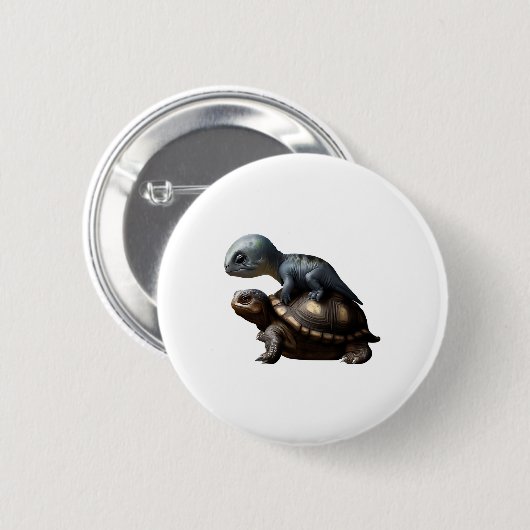 dinosaur on turtle Copy 缶バッジ (正面&裏面)