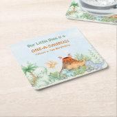 Dinosaur One-A-Saurus 1st Birthday  スクエアペーパーコースター (アングル)