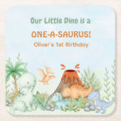 Dinosaur One-A-Saurus 1st Birthday  スクエアペーパーコースター (正面)