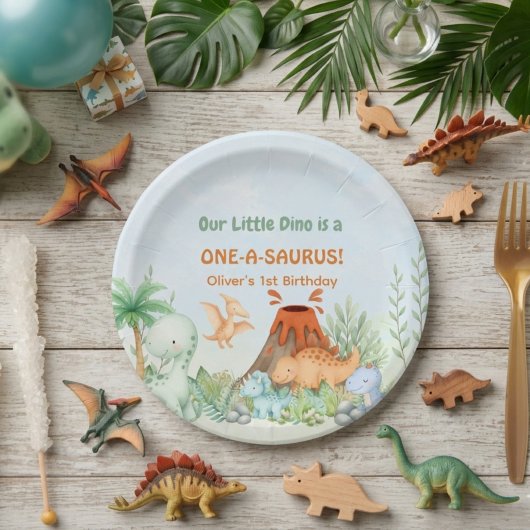 Dinosaur One-A-Saurus 1st Birthday  ペーパープレート