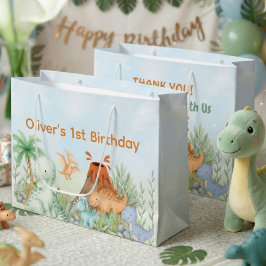 Dinosaur One-A-Saurus 1st Birthday ラージペーパーバッグ