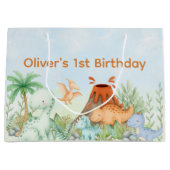 Dinosaur One-A-Saurus 1st Birthday ラージペーパーバッグ (正面)