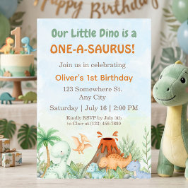 Dinosaur One-A-Saurus 1st Birthday  招待状