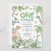 Dinosaur One-A-Saurus 1st Birthday Party 招待状 (正面)