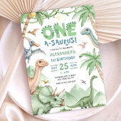 Dinosaur One-A-Saurus 1st Birthday Party 招待状