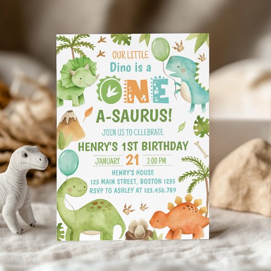 Dinosaur One-A-Saurus 1st Birthday Party 招待状