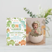 Dinosaur One-A-Saurus 1st Birthday Party Photo 招待状 (スタンド正面)