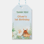 Dinosaur One-A-Saurus 1st Birthday Thank You ギフトタグ (正面)
