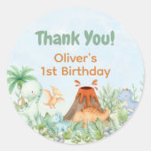 Dinosaur One-A-Saurus 1st Birthday Thank You ラウンドシール (正面)