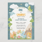 Dinosaur One-A-Saurus 1st First Birthday Party 招待状 (正面)
