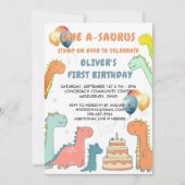 Dinosaur One-A-Saurus Boy 1st Birthday Party   招待状 (正面)